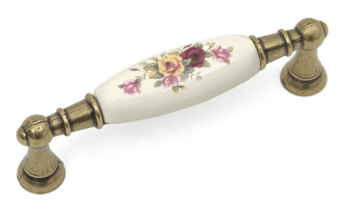 ידית דגם 8556 פליז עתיק + פוצלן פרח אדום צהוב