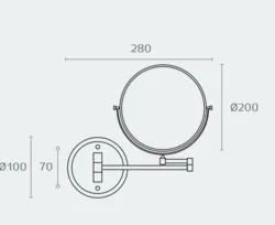מראה מגדילה 3X לקיר קוטר 200 ממ שחור מט
